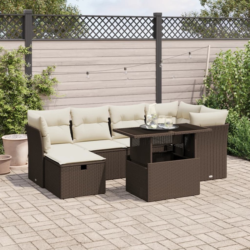 Salon de jardin avec coussins 7 pcs marron rsine tresse