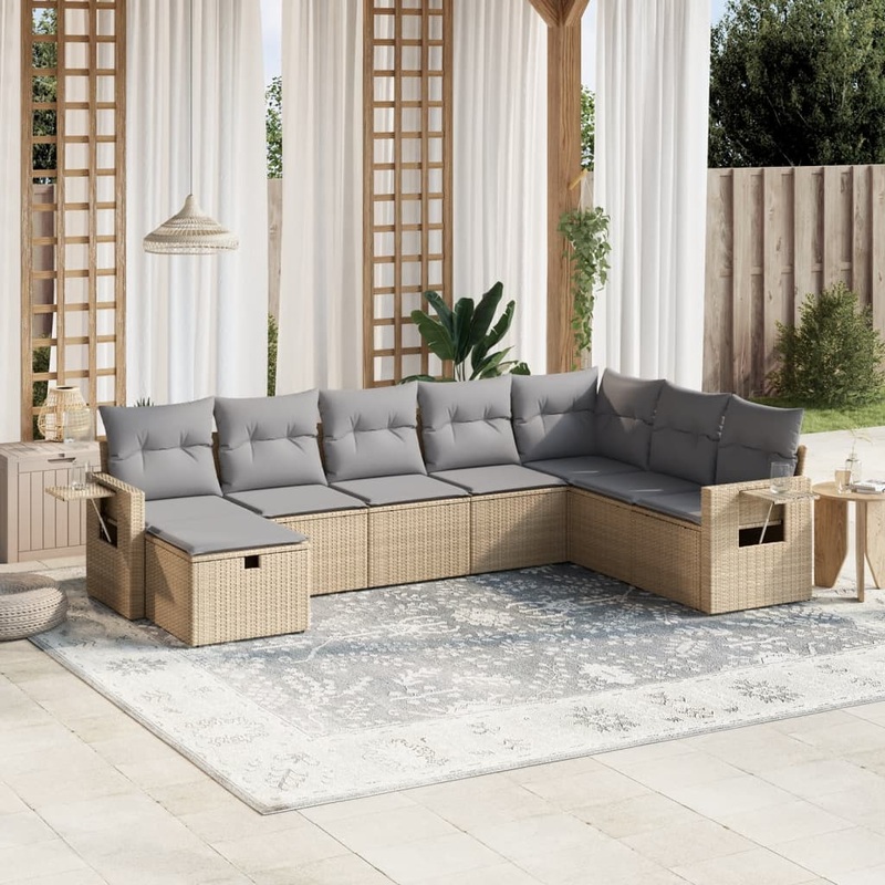 Salon de jardin avec coussins 8pcs mlange beige rsine tresse