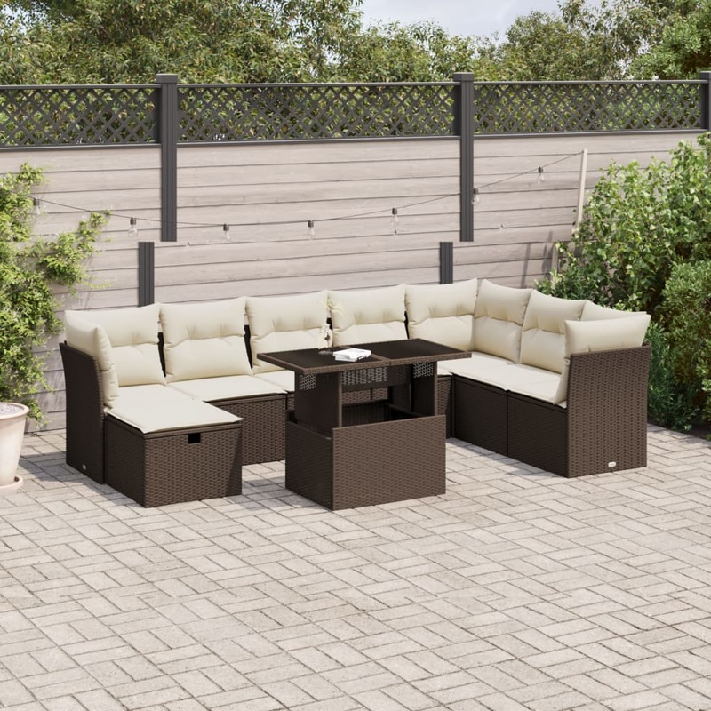Salon de jardin avec coussins 9 pcs marron rsine tresse