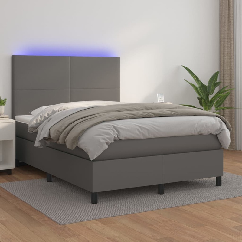 Sommier  lattes de lit avec matelas et LED Gris 140x200 cm