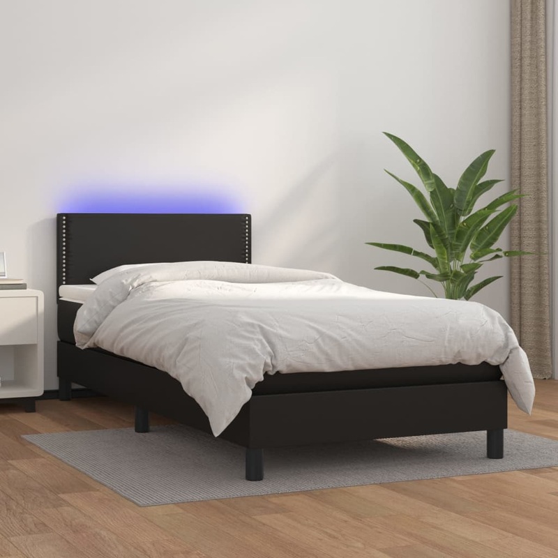 Sommier  lattes de lit avec matelas et LED Noir 80x200 cm
