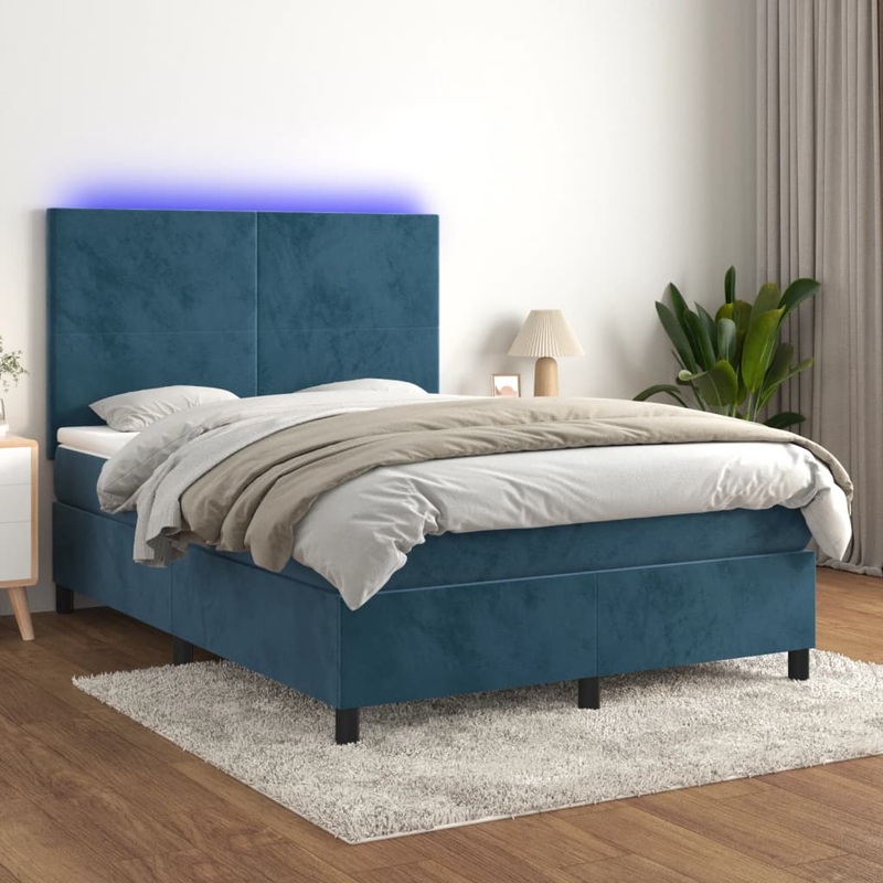 Sommier  lattes de lit avec matelas LED Bleu fonc 140x200 cm