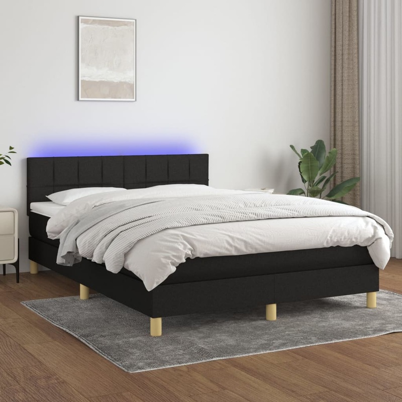 Sommier  lattes de lit avec matelas LED Noir 140x200 cm Tissu