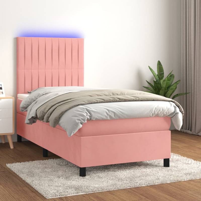 Sommier  lattes de lit avec matelas LED Rose 90x200 cm Velours