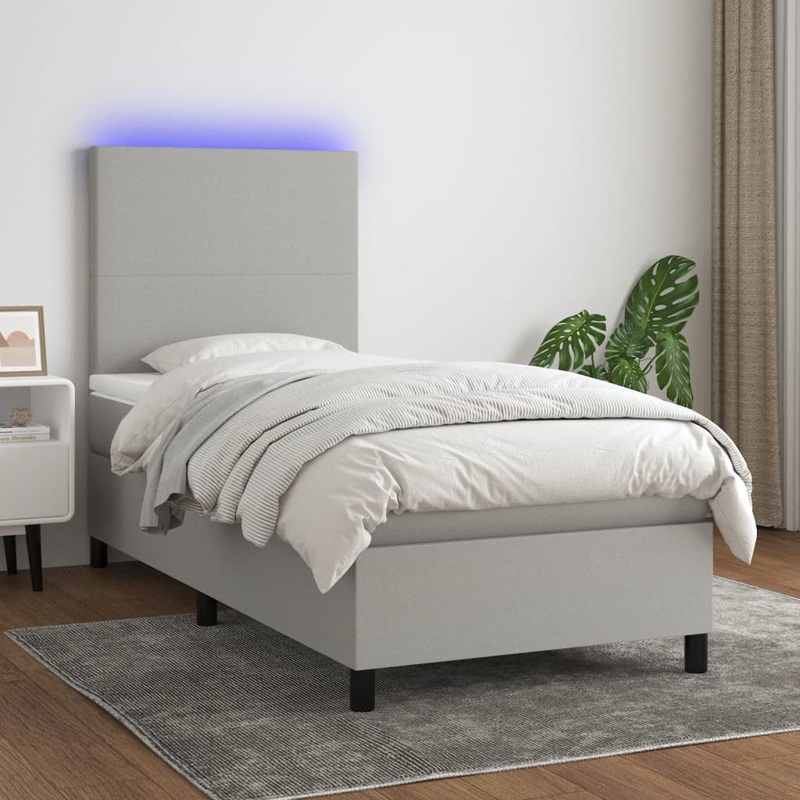 Sommier  lattes de lit et matelas et LED Gris clair 100x200 cm