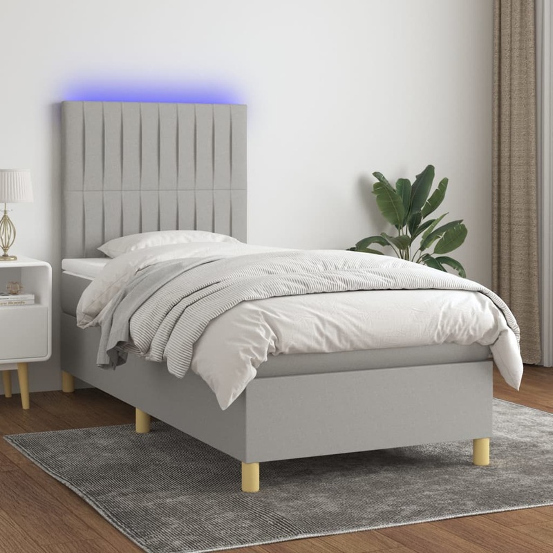 Sommier  lattes de lit et matelas et LED Gris clair 80x200 cm